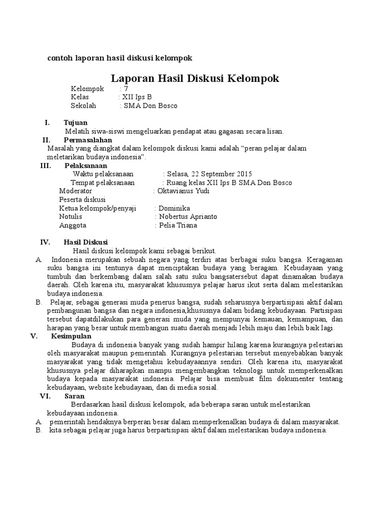 Contoh Laporan Hasil Diskusi Kelompok Untuk Akreditasi