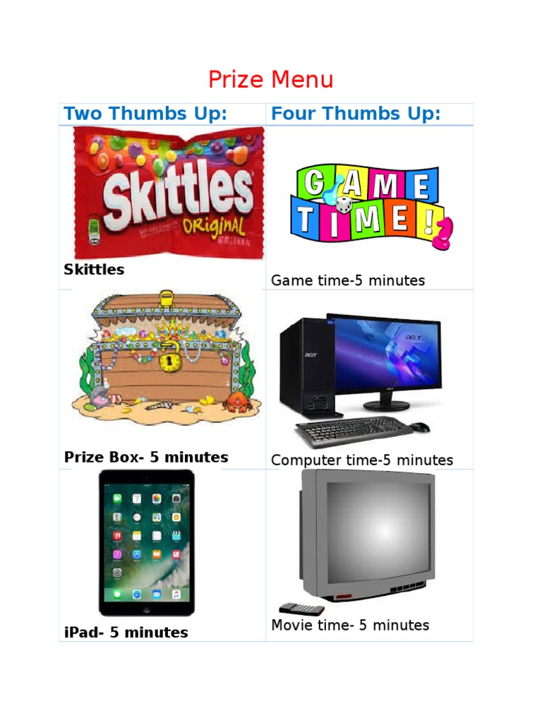 Prize Menu: Rewards and Activities | PDF | Sports & Recreation | Games ...