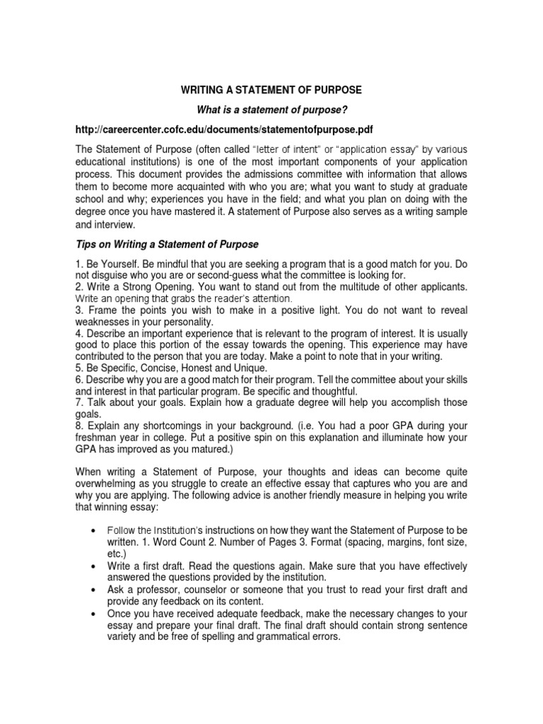 Writing an Effective Statement of Purpose | PDF | Essays | Graduate School
