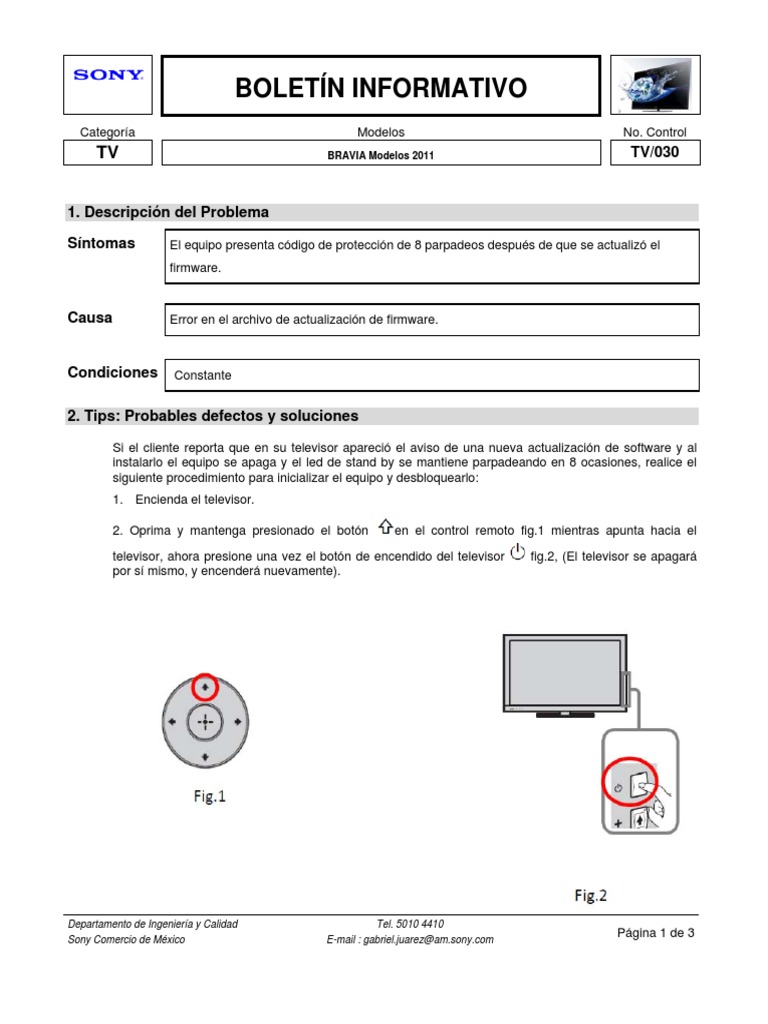 Solución a error 8 parpadeos Sony Bravia | PDF | Sony | Ingeniería ...