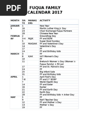 Calendar 2017