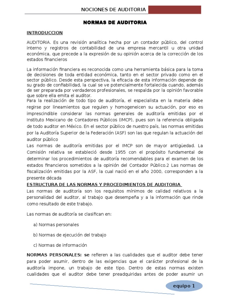 Resumen Normas de Auditoria - CB | PDF | Auditoría financiera | Contralor