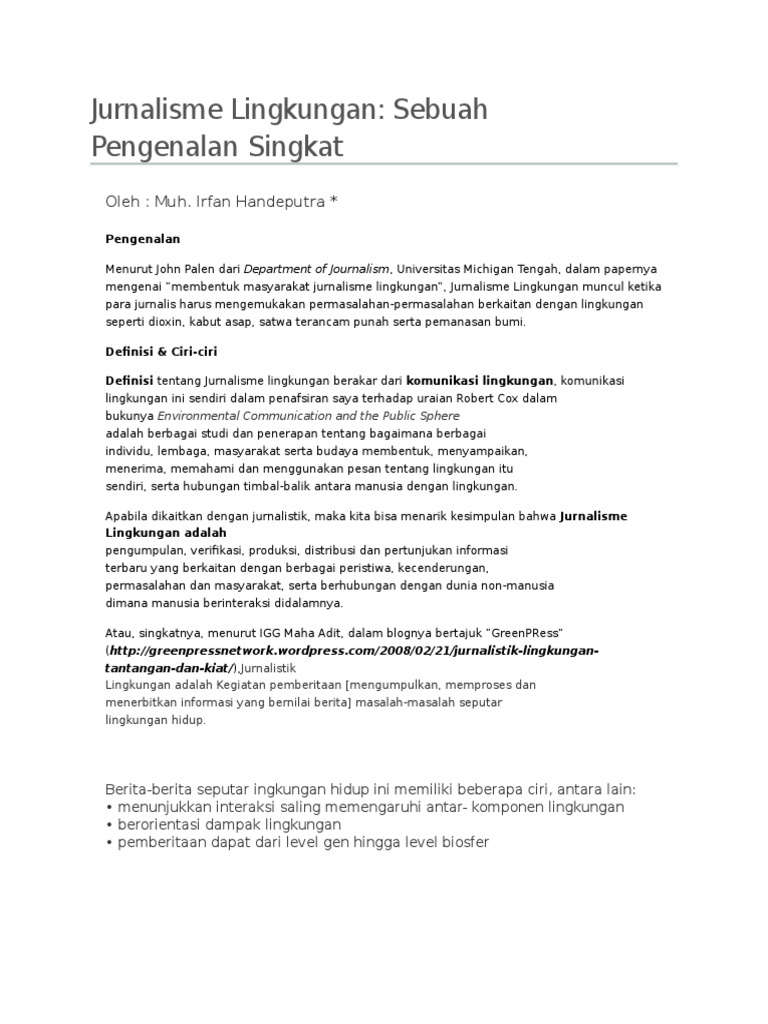 Materi Jurnalisme Lingkungan