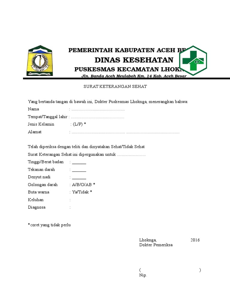 Surat Keterangan Sehat Dari Dokter Puskesmas Surat