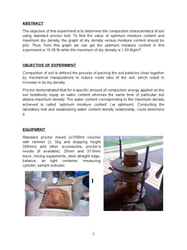Determination of Optimum Moisture Content and Maximum Dry Density of ...