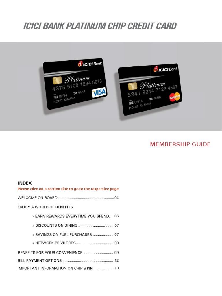 ICICI Bank Platinum Chip Credit Card Membership Guide Personal