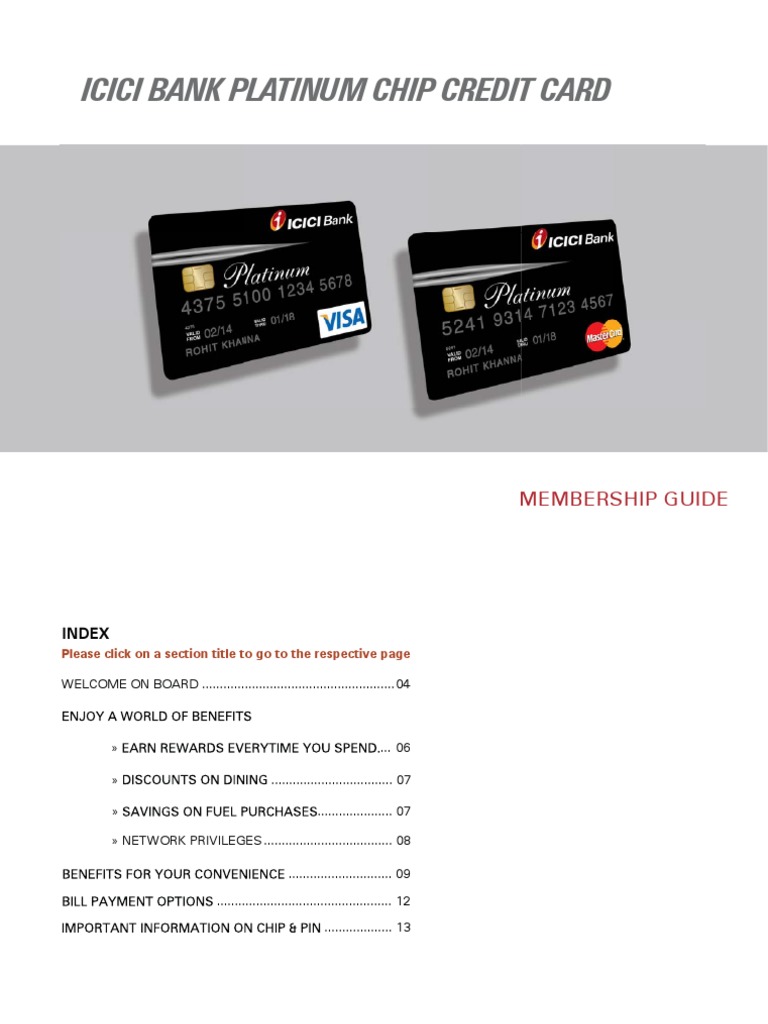 Icici Bank Platinum Chip Credit Card Membership Guide Personal Identification Number Credit Card