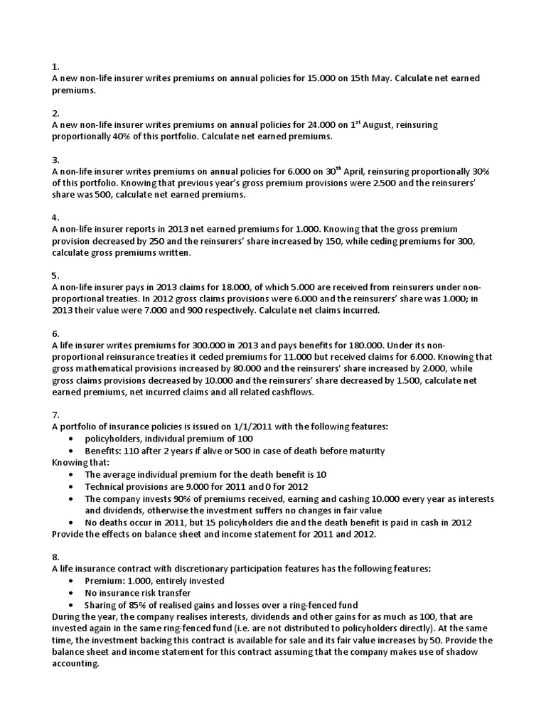 Calculating Net Earned Premiums in Insurance | PDF | Reinsurance ...