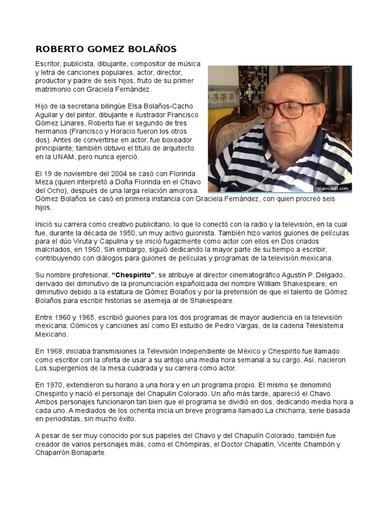 Biografía de Roberto Gómez Bolaños PDF Ocio Entretenimiento (general)