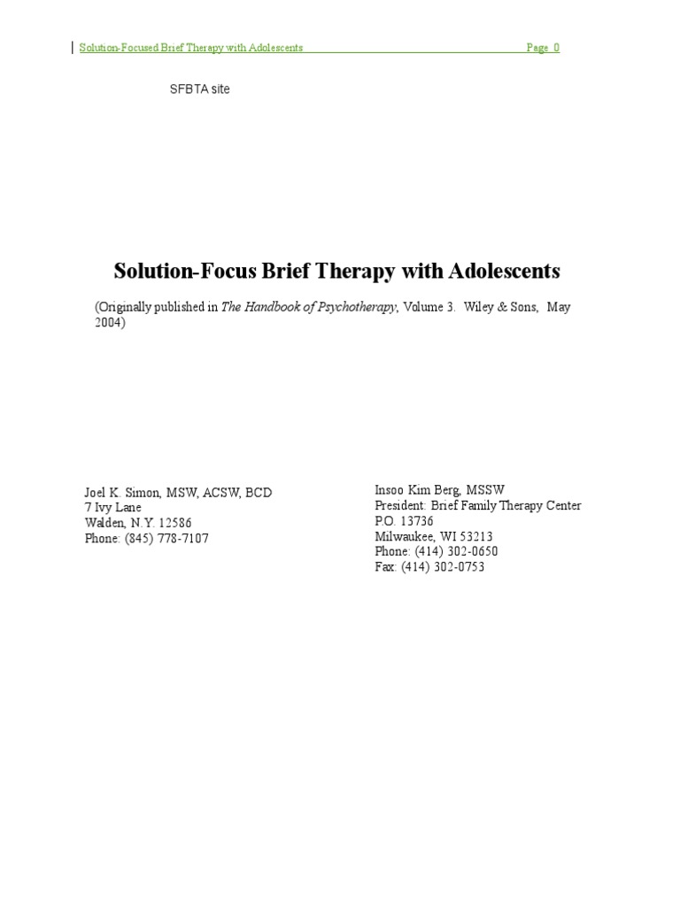 Solution-Focused Therapy for Adolescents | PDF | Psychotherapy ...