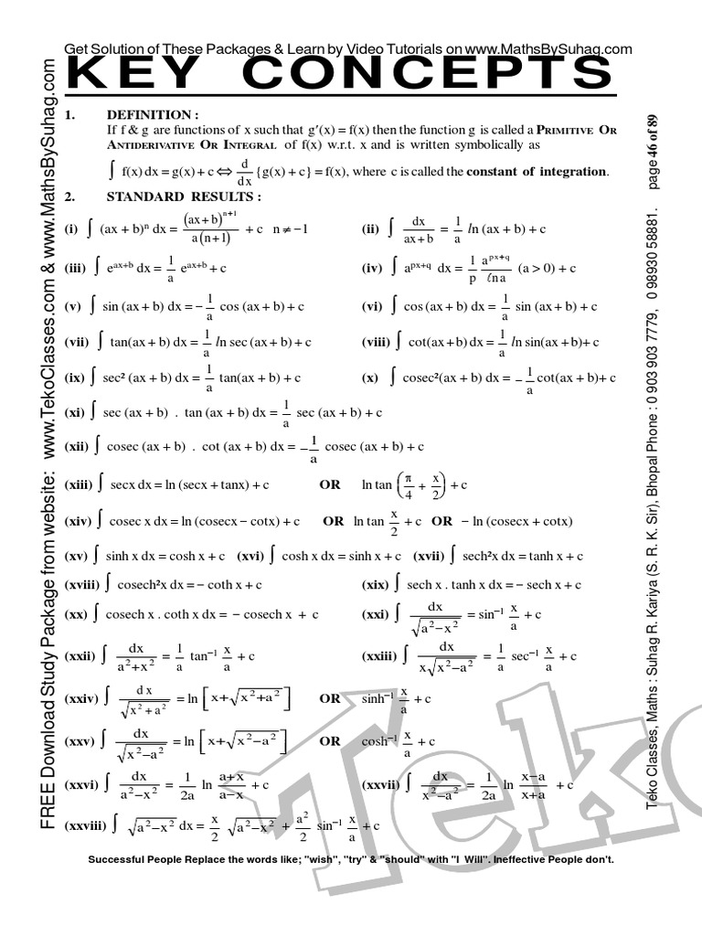 Integration Techniques and Results | PDF | Integral | Algebra