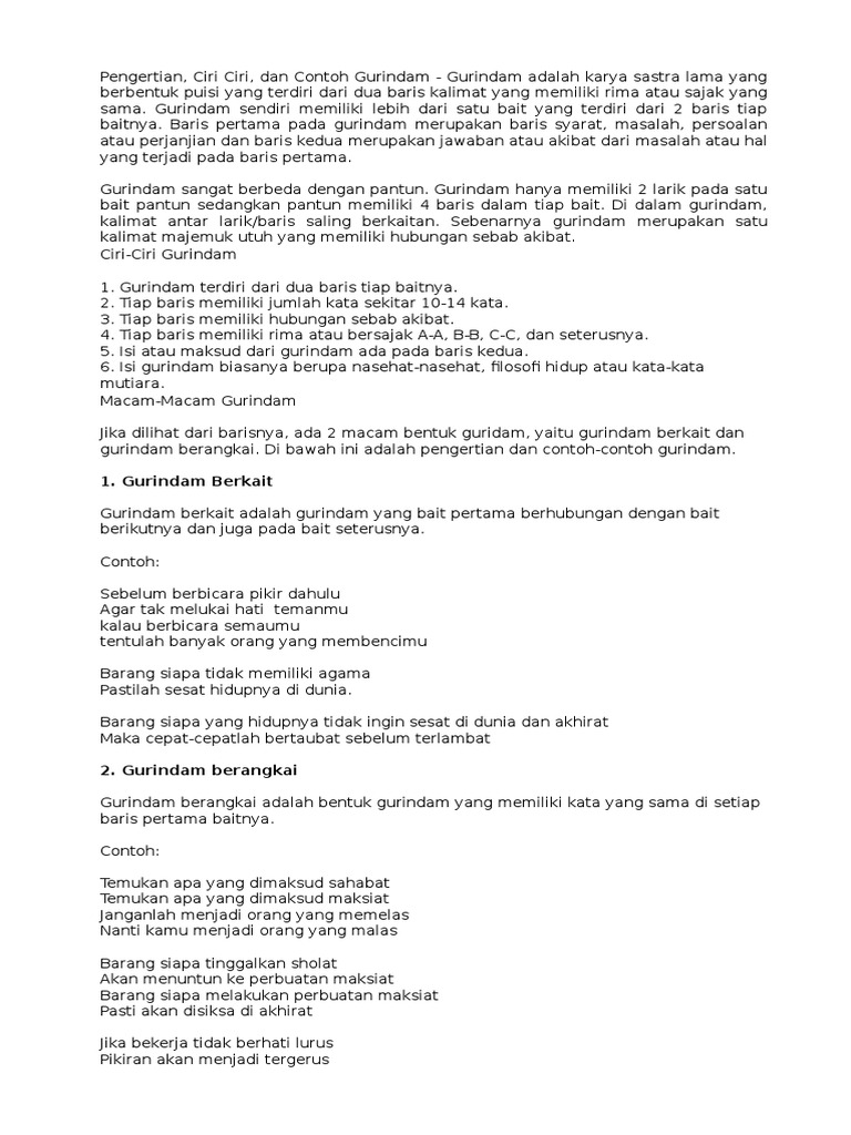 Pengertian Ciri Ciri Dan Contoh Gurindam