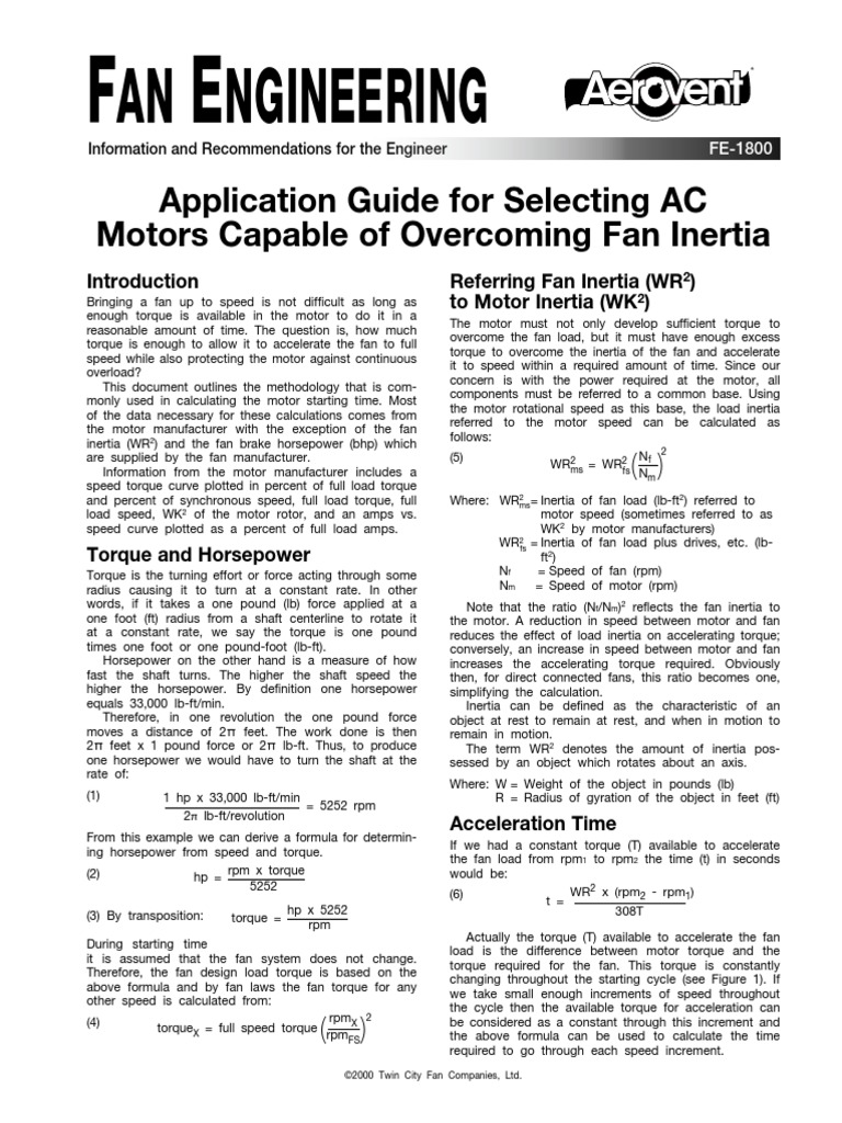 Fan Inertia PDF PDF Electric Motor Torque