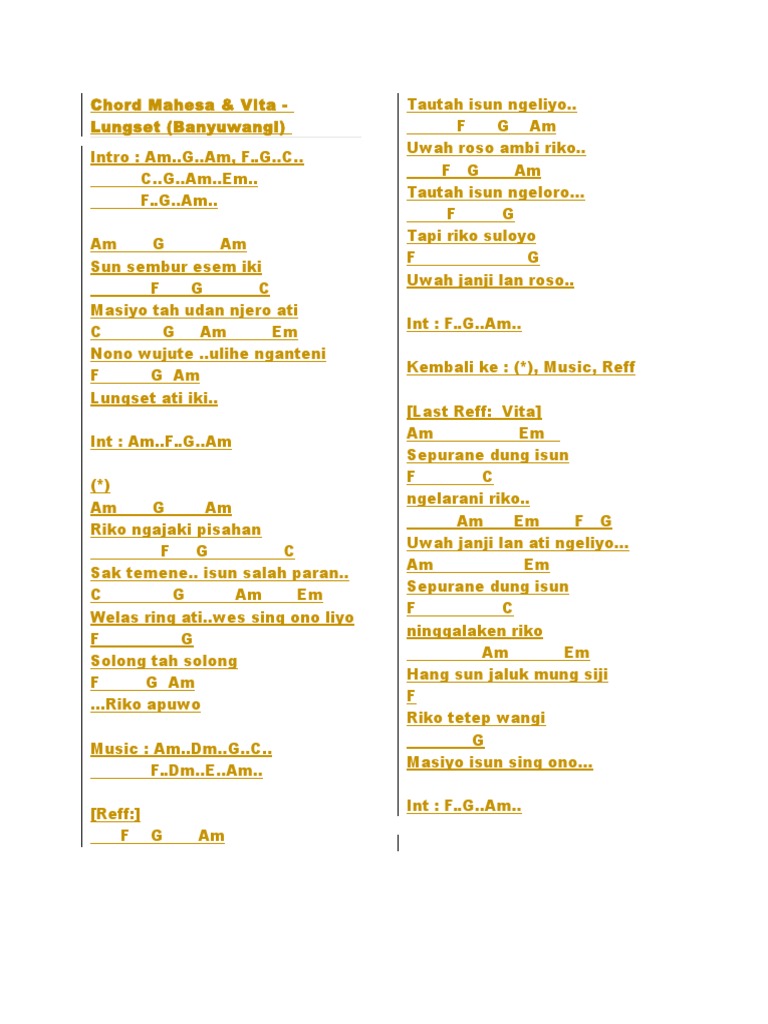 Chord Lirik Lungset