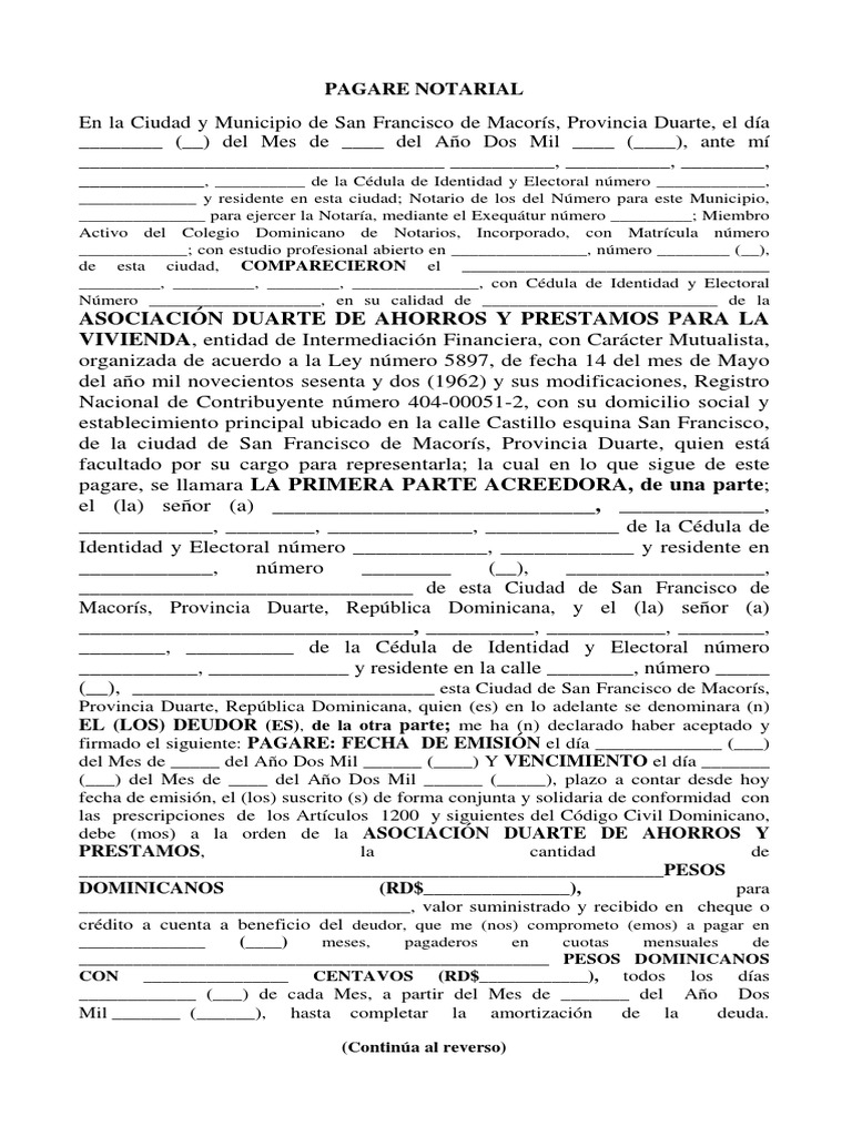 Modelo de Pagaré Notarial en RD | PDF | Pagos | Póliza de seguros