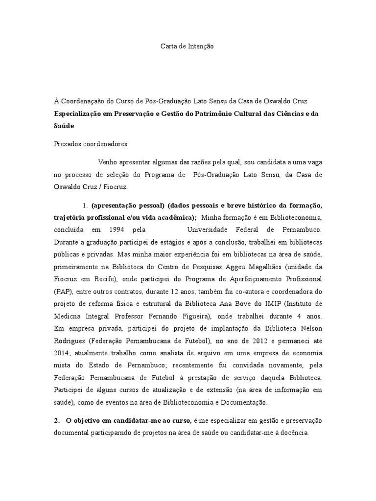 CARTA DE INTENÇÃO (COC).odt  Bibliotecas  PósGraduação