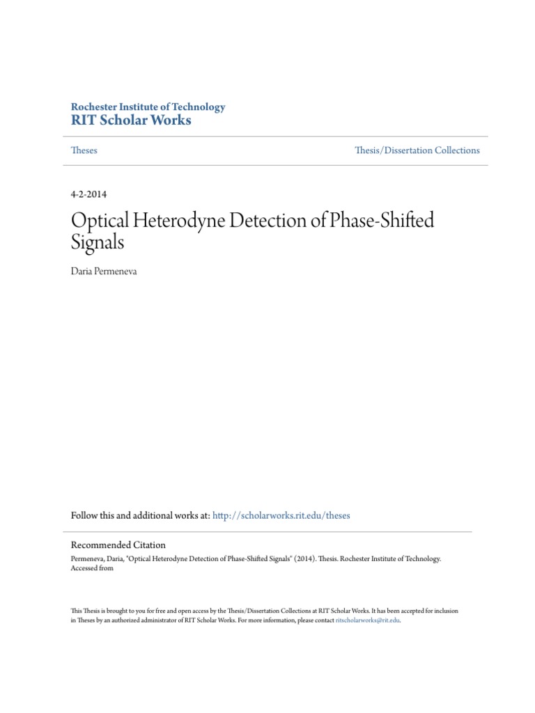 Optical Heterodyne Detection of PhaseShifted Signals1 PDF Thesis