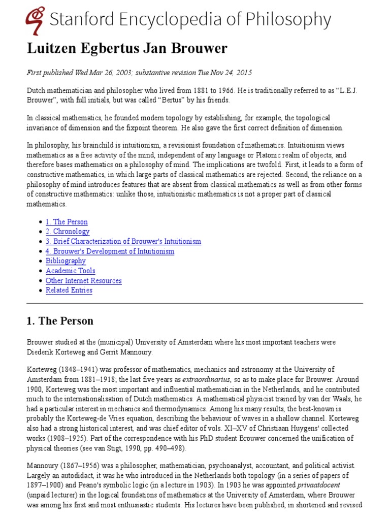 Luitzen Egbertus Jan Brouwer 1. The Person PDF Continuous Function