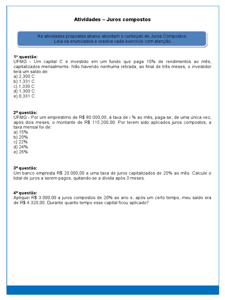 Atividades sobre Juros Compostos | PDF
