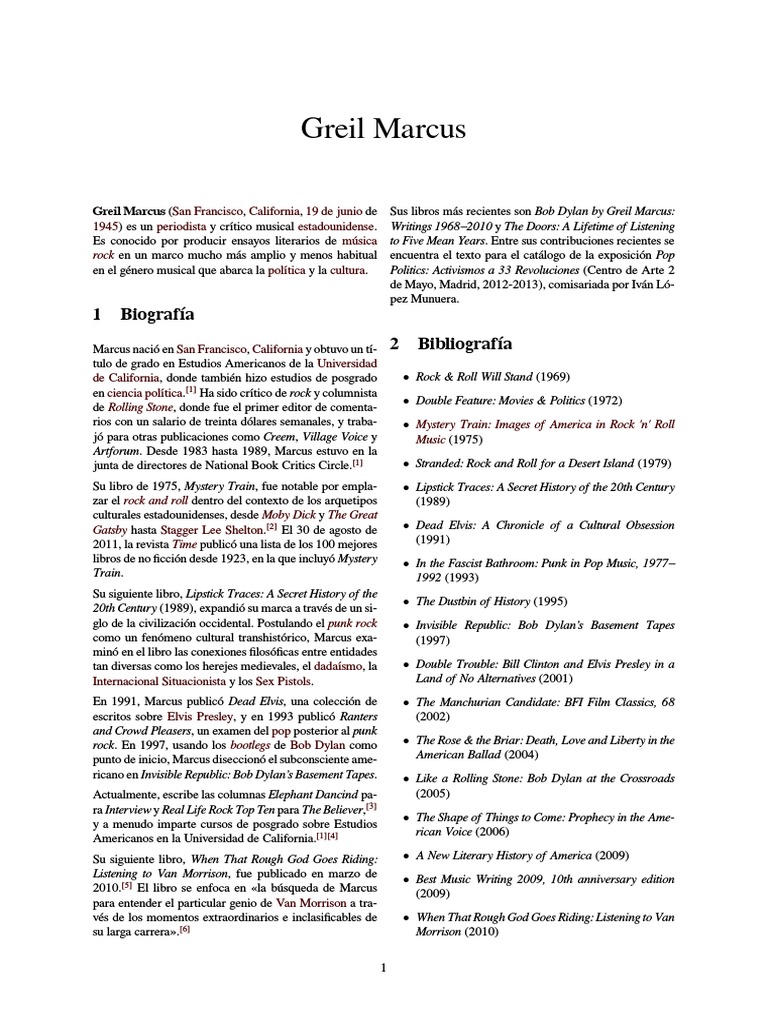 Greil Marcus: Crítico Musical y Autor | PDF | Greil Marcus | Música ...