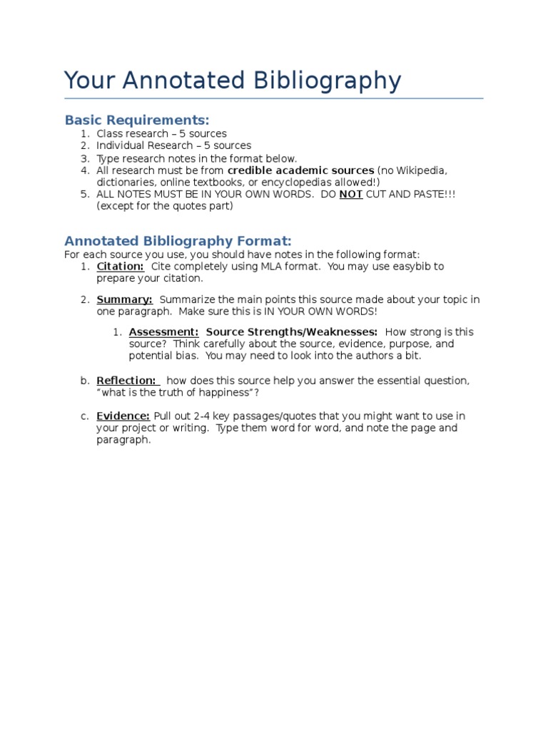 Annotated Bibliography Guidelines | PDF
