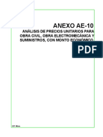 Anexo Ae-10: Análisis de Precios Unitarios para Obra Civil, Obra Electromecánica Y Suministros, Con Monto Económico