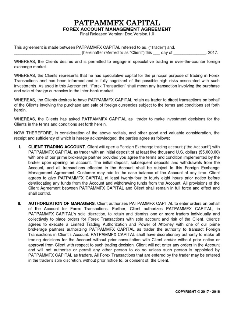 forex management agreement | Foreign Exchange Market | Indemnity