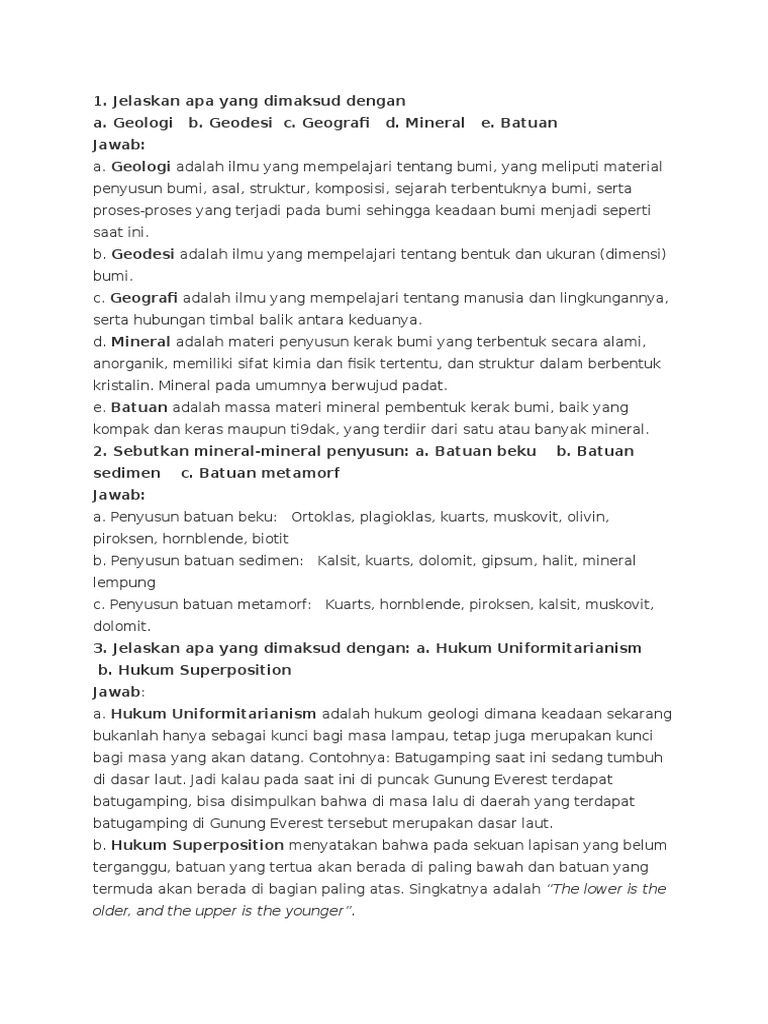 Contoh soal geologi