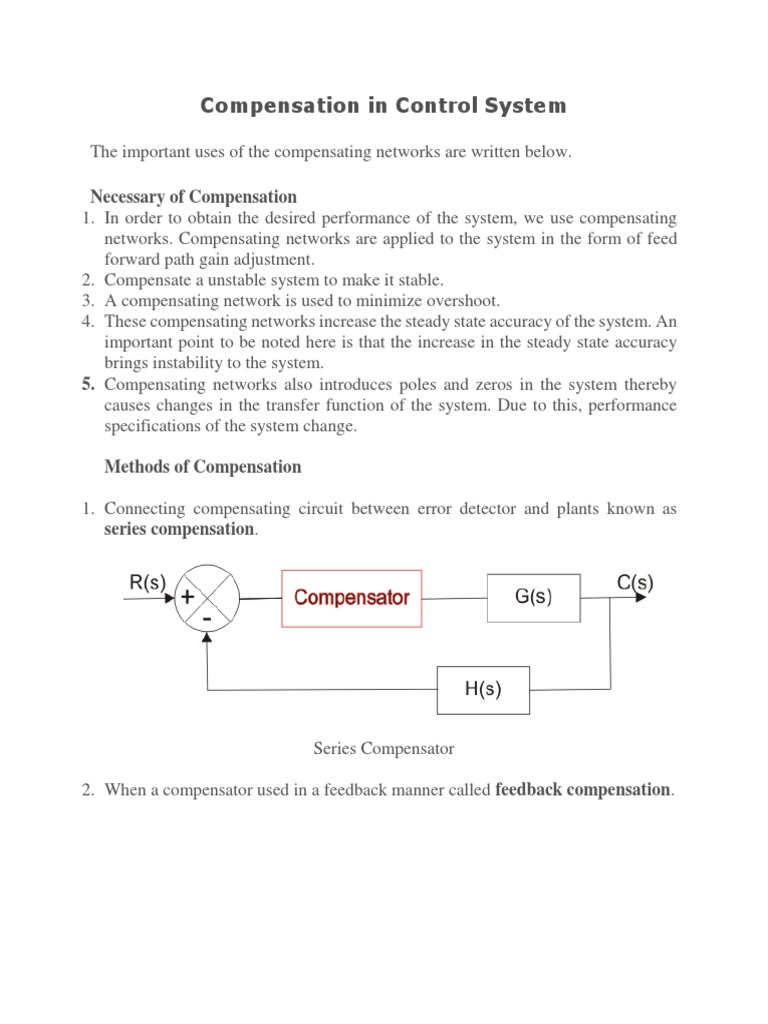 Compensation in Control System PDF Control System Electrical