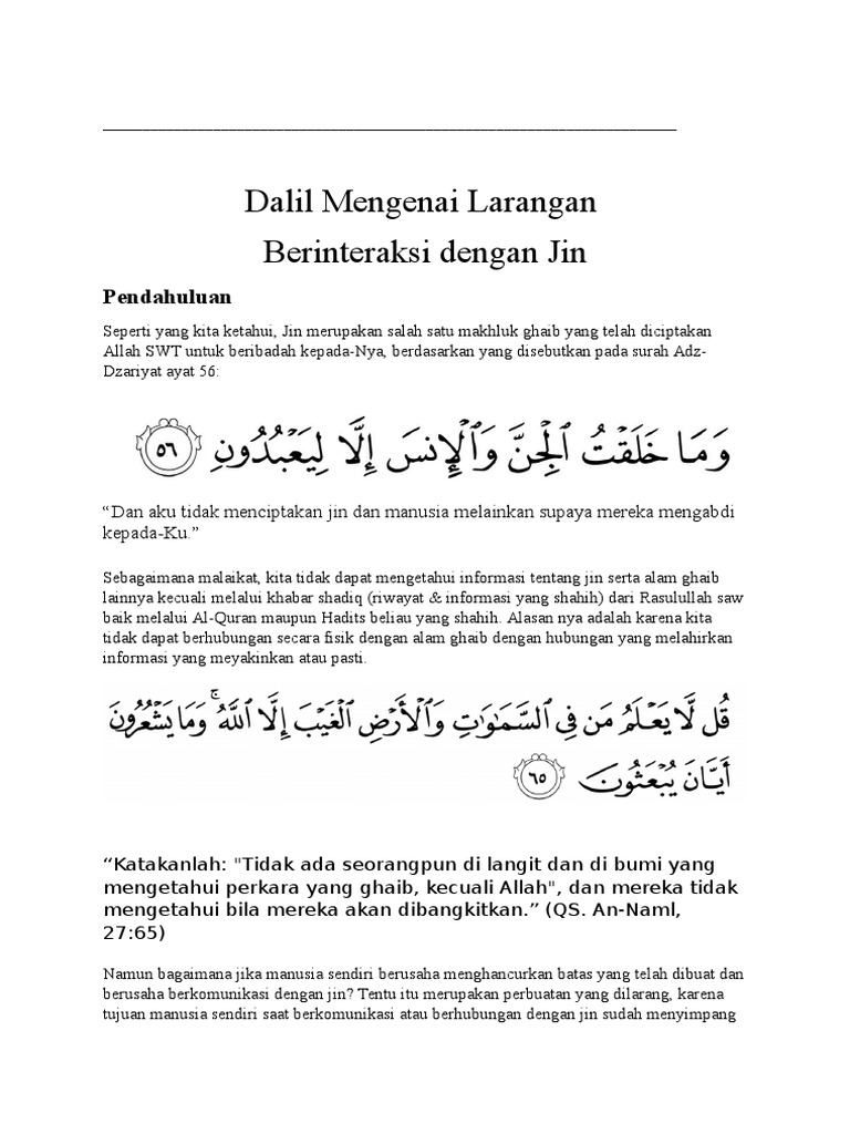 Dalil Larangan Jin