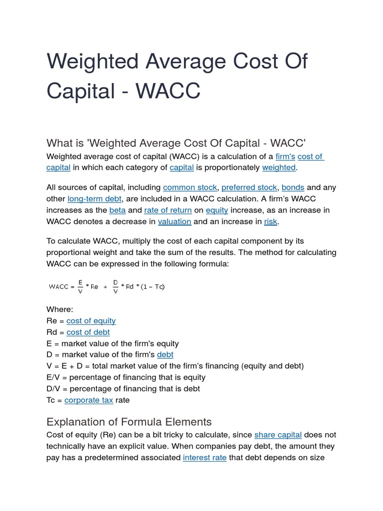 Weighted Average Cost of Capital | PDF | Cost Of Capital | Stocks