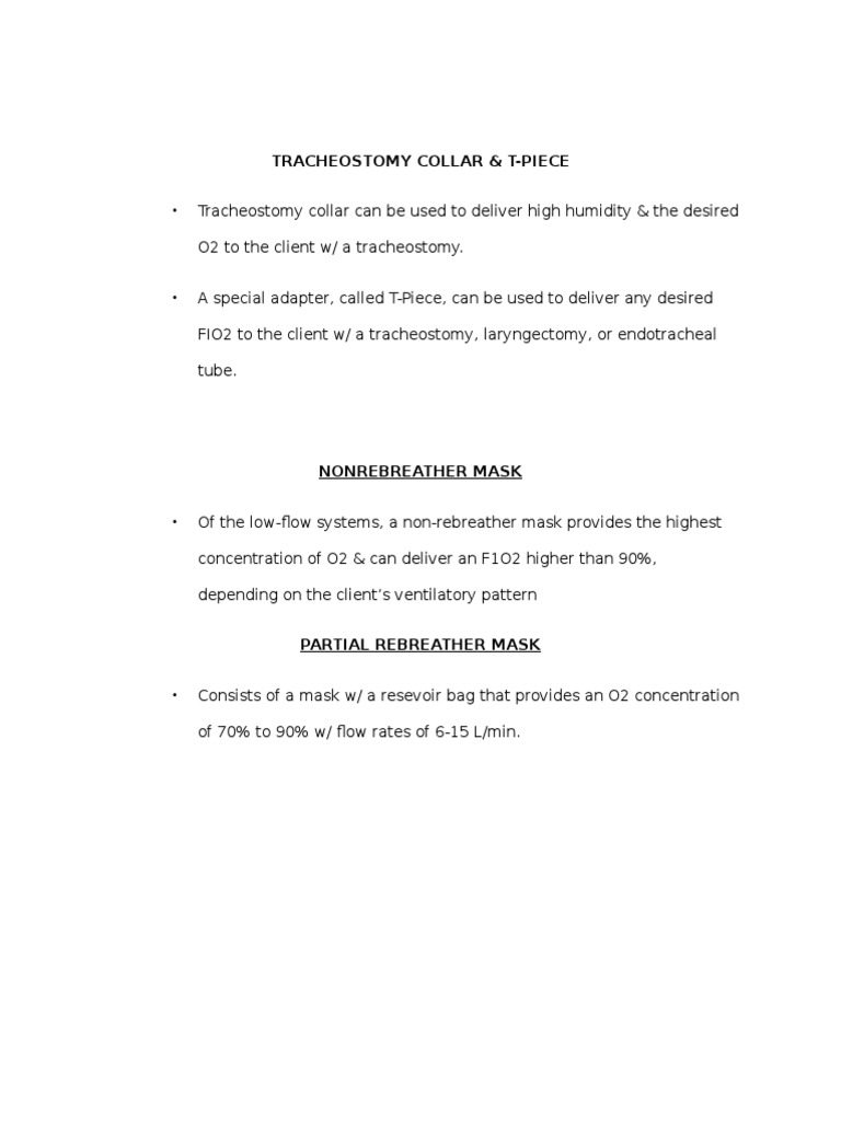Tracheostomy Collar & T-Piece | PDF | Gases | Medicine