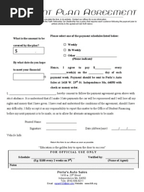 Payment Plan Agreement