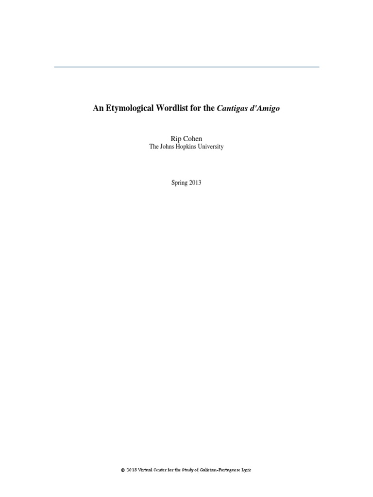 Cohen Etymological Wordlist Cantigas De Amigo Latin Languages