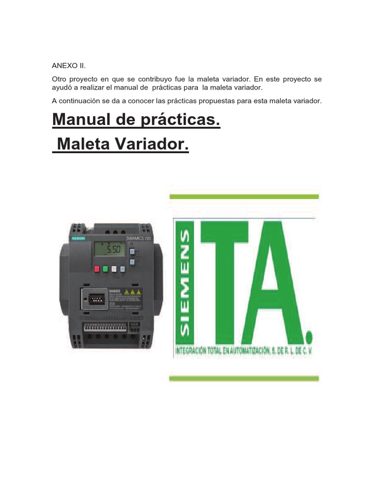 Manual Prácticas Variador SINAMICS V20 Informática Tecnología
