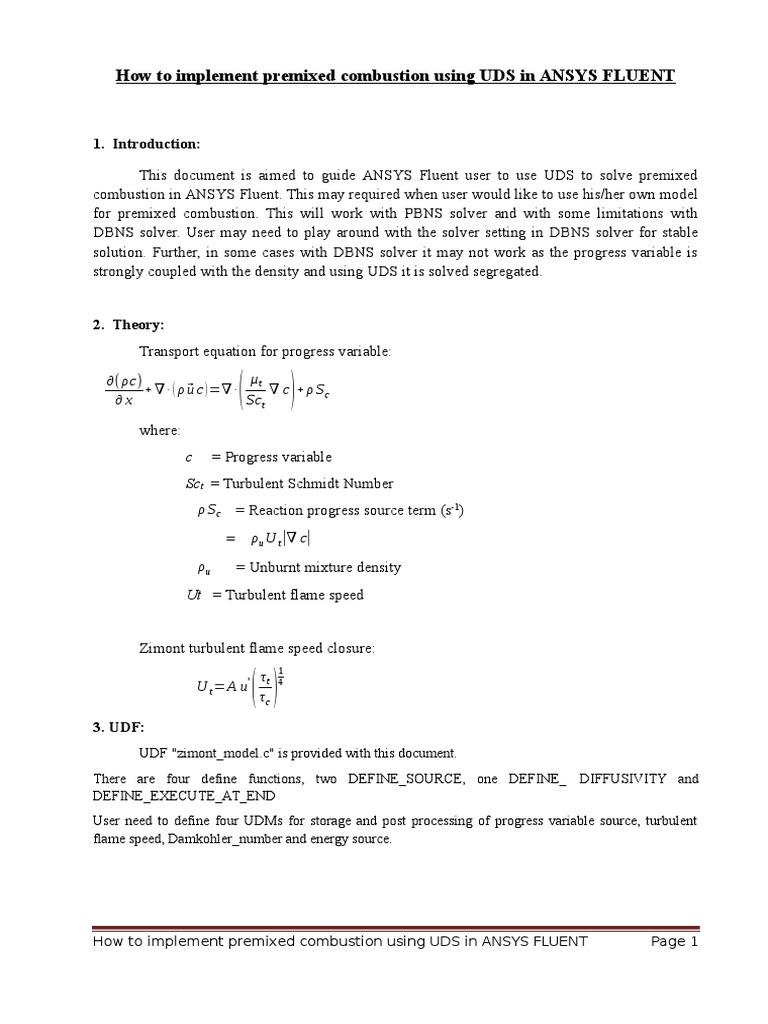 How To Implement Premixed Combustion Using UDS in ANSYS FLUENT PDF