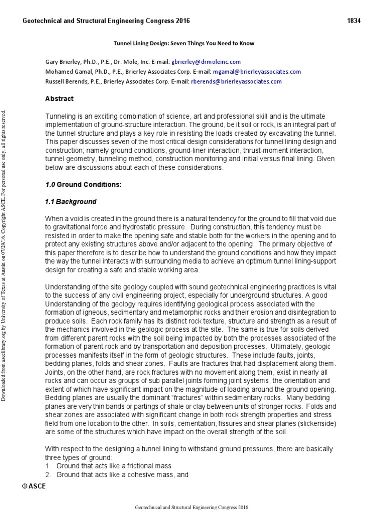 Tunnel Lining Brief Design | PDF | Geotechnical Engineering | Tunnel