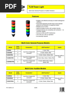 Bannertl50 Tower Light Datasheet Color Light Emitting Diode