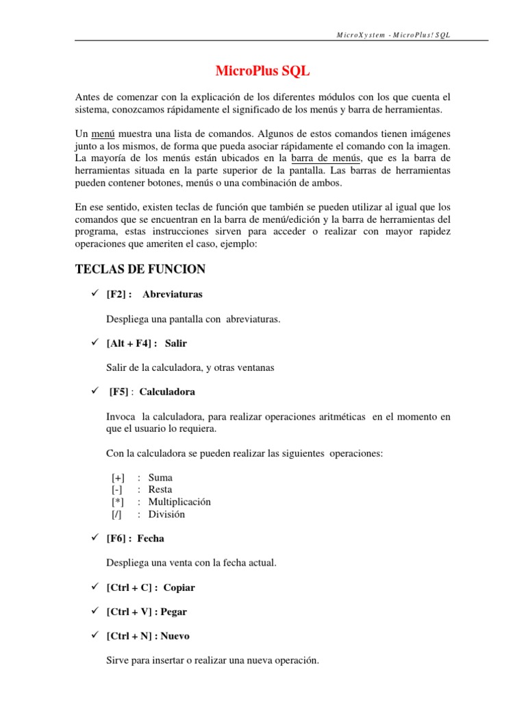 Manual de MicroPlus SQL: Módulos y Funciones | PDF | SQL | Tabla (base ...