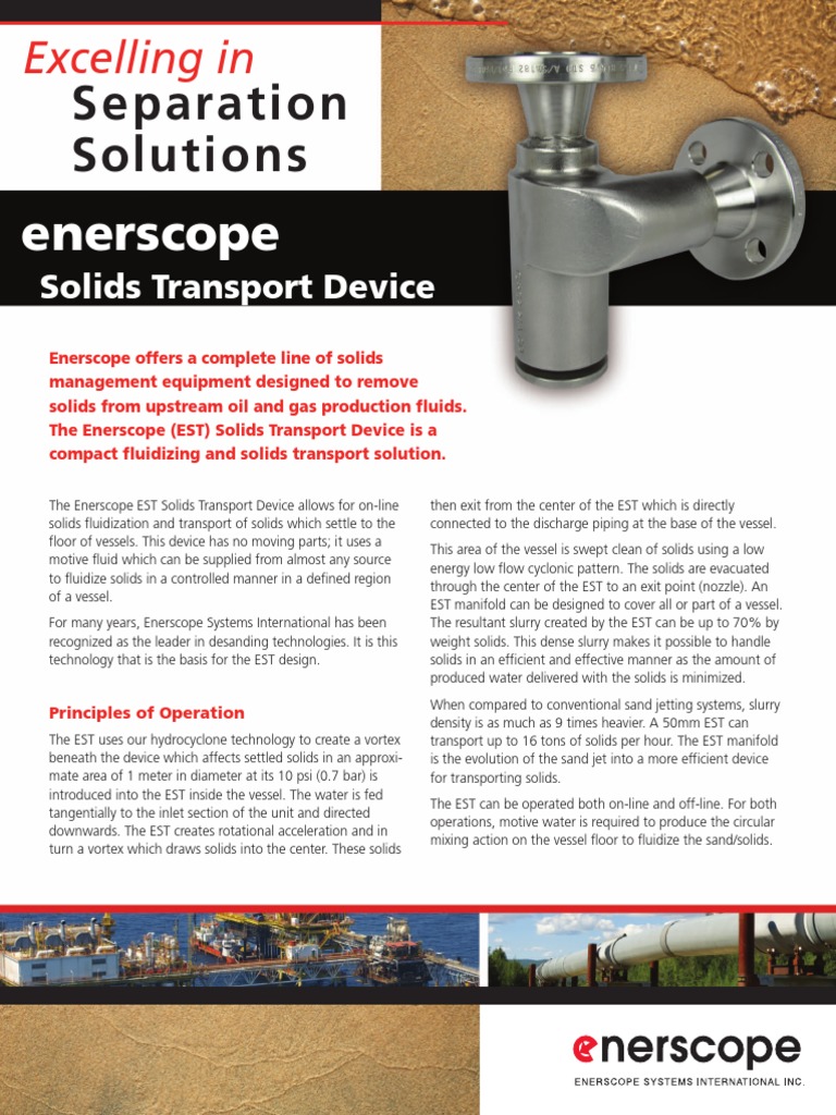 Enerscope Solids Transport Device Overview | PDF | Pump | Mechanical ...