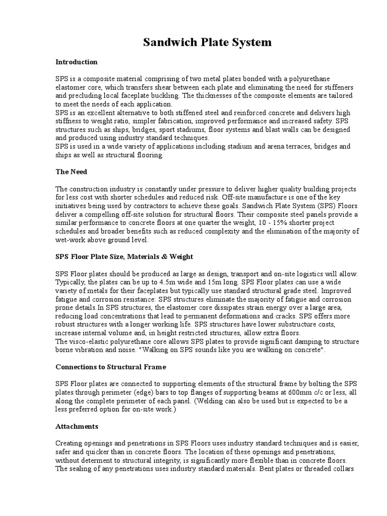 Sandwich Plate System PDF Structural Steel Framing (Construction)