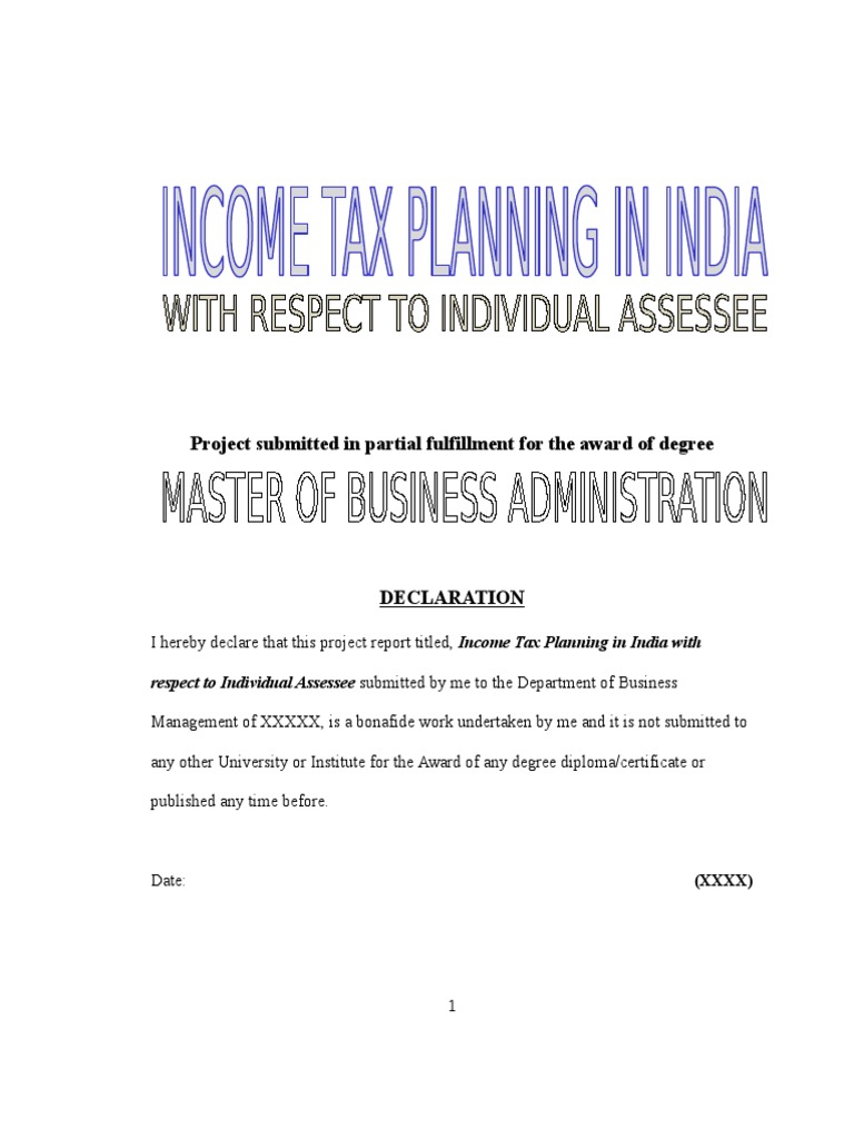 Income Tax Planning in India With Respect To Individual Assessee MBA ...