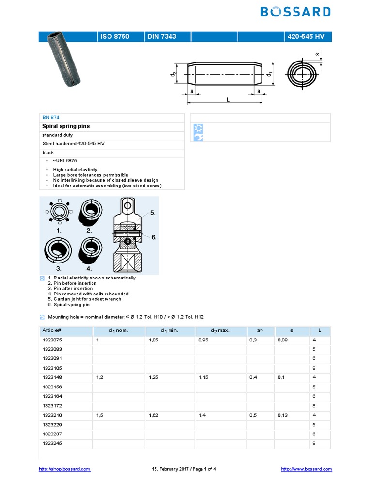 ISO 8750 DIN 7343 420545 HV Spiral Spring Pins PDF Equipment