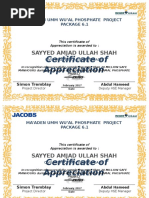 Certificate of Appreciation: Sayyed Amjad Ullah Shah