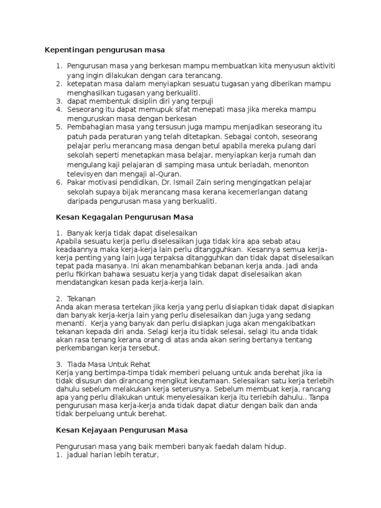 Kepentingan Pengurusan Masa Pdf