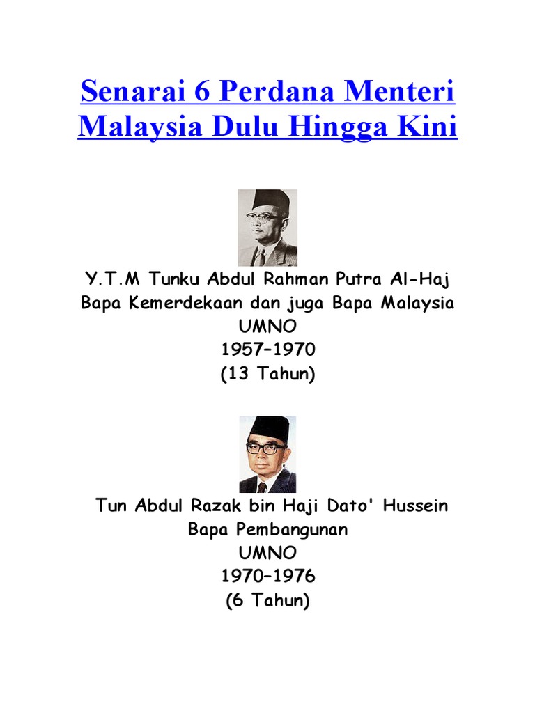 Nama Nama Perdana Menteri Malaysia - Kraambo