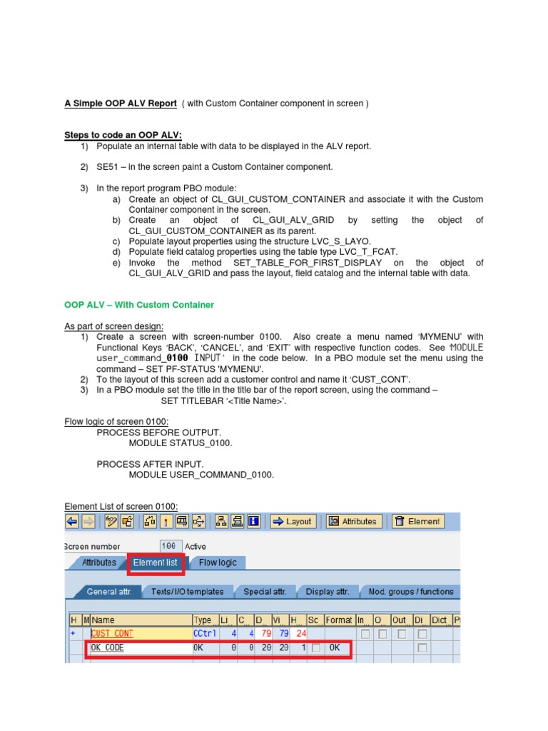 OOP ALV Report with Custom Container | PDF | Business | Computers