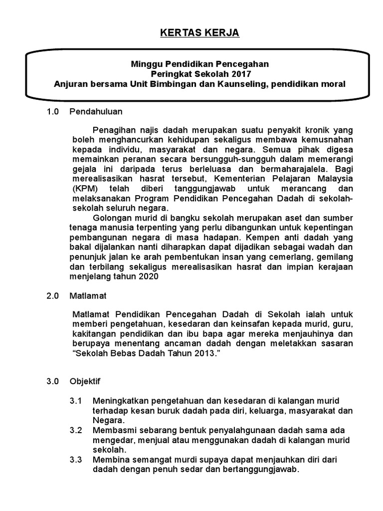 Program Anti Dadah Peringkat Sekolah 2017 | PDF