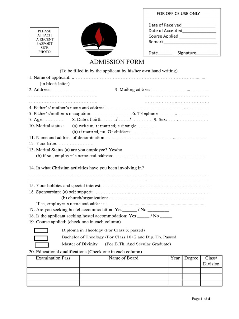 Trinity College Admission Application Form | PDF