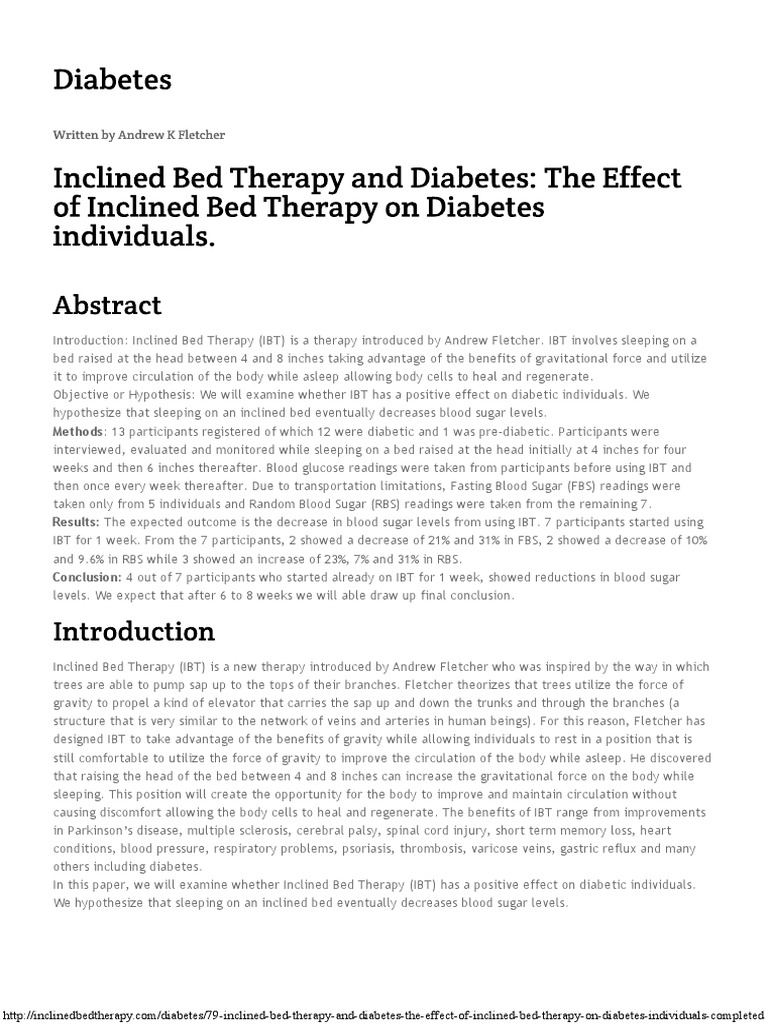 Inclined Bed Therapy and Diabetes The Effect of Inclined Bed Therapy